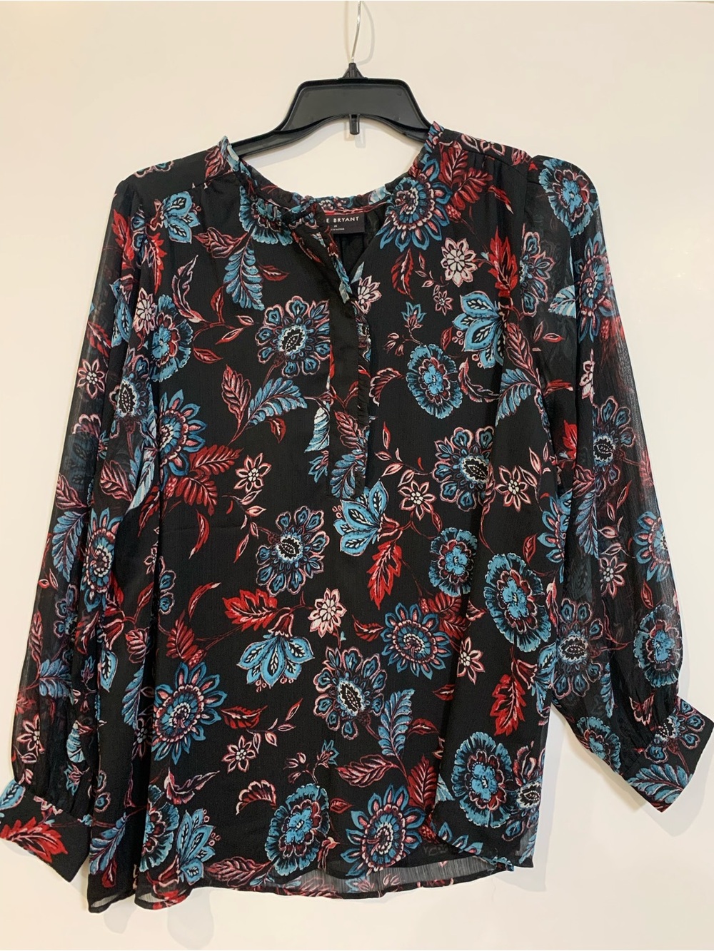 Black Floral Women’s Blouse with Teal and Pink Accents- NWOT. Never worn